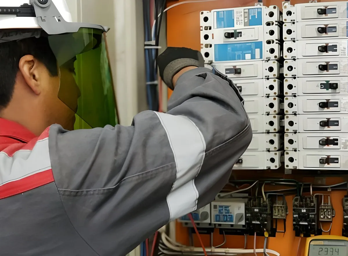 Teknisyen elektrik panosunda arıza tespiti yapıyor
